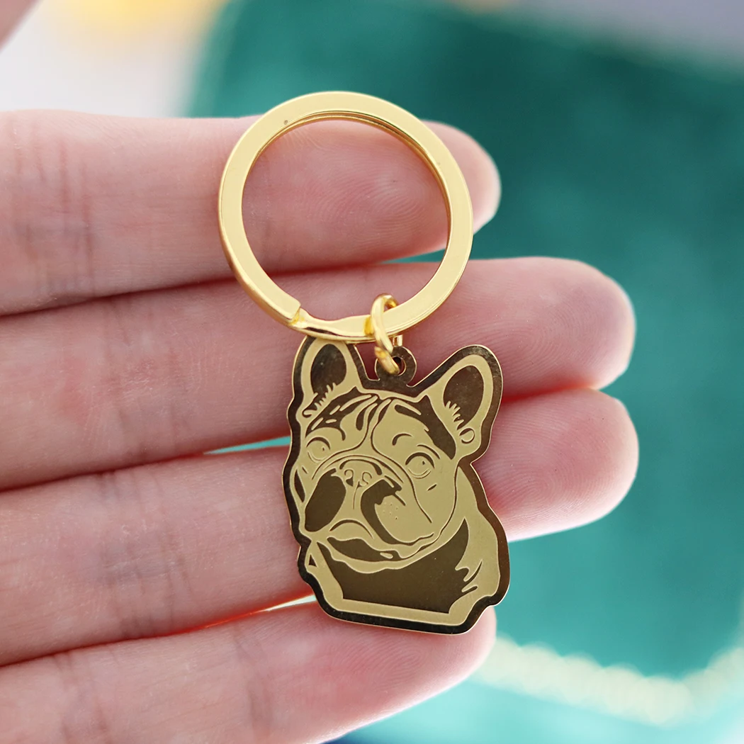 Stainless Steel Depressed French Bulldog Cartoon Pet Kids Gifts Keychain for Women Men Jewelry Car Key Bag Deco Accessories Free