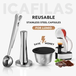 iCafilas For Dolce Gusto Lumio Stainless Steel Coffee Capsule Pods Refillable Dolci Gusto Reusable Coffee Filters Ground Tamper