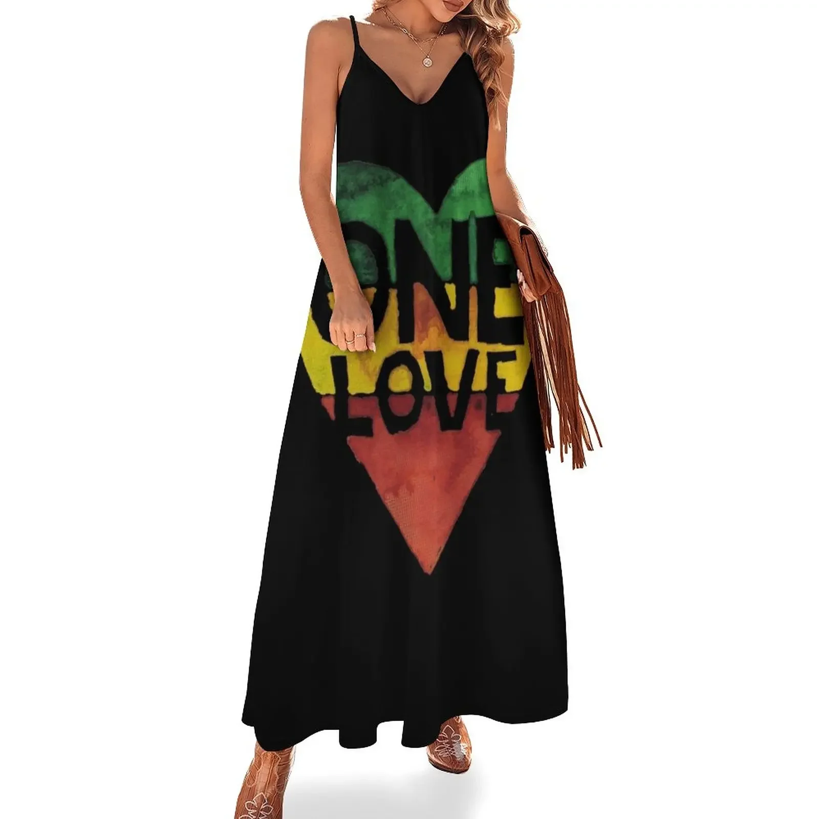 

One Love Music Rasta Reggae Heart Peace Roots Sleeveless Dress Summer skirt summer dresses Dress woman