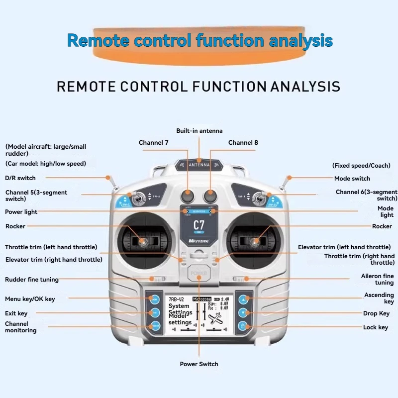 MC7 remote control mini 8-channel 2.4g drone receiver compatible with self-stabilizing fixed-wing 6c