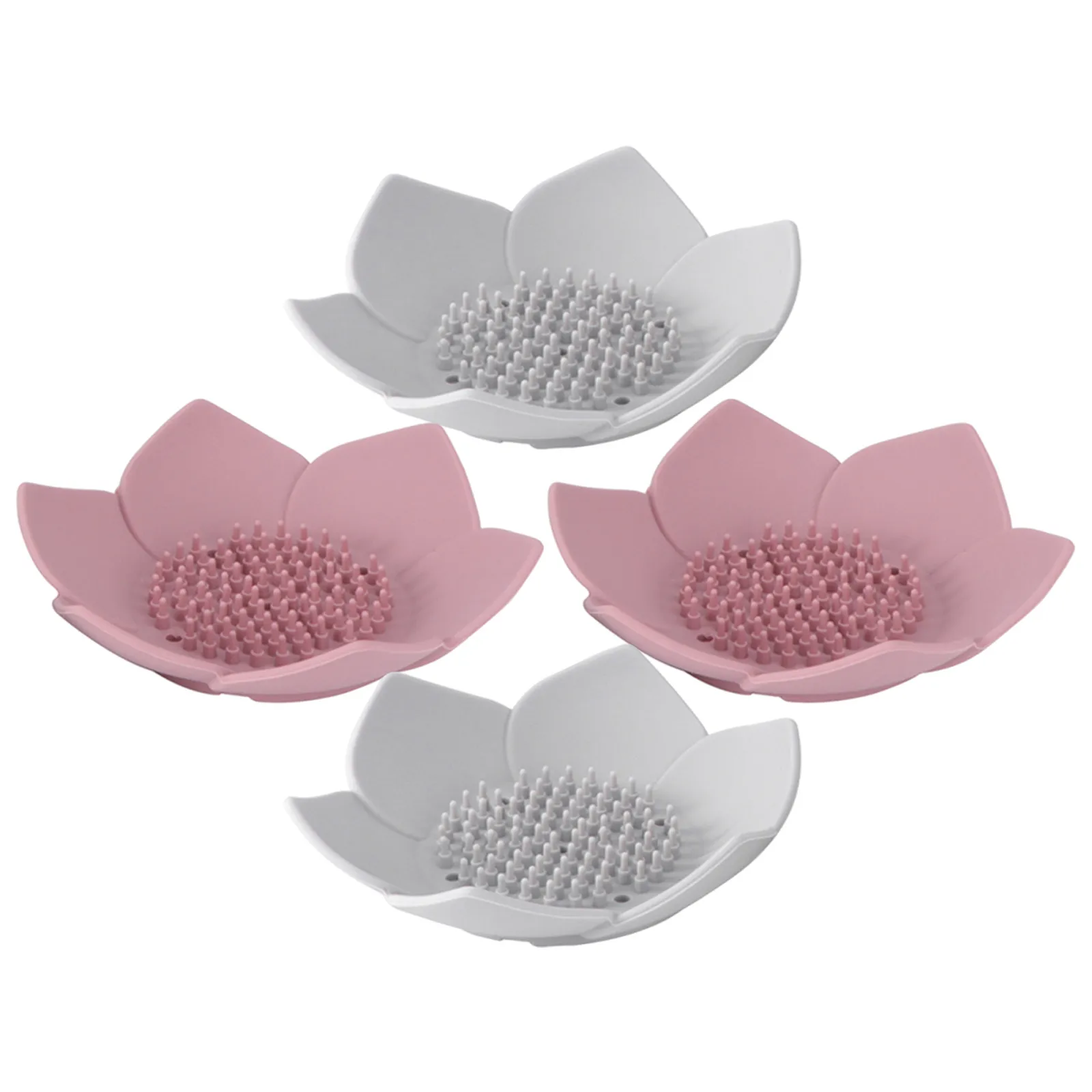 4 Pcs Lotus Shaped Silicone Soap Dish Flower Silicone Soap Dish Holder Bathroom Soap Tray Kitchen Sink Draining Bar Case Dishes