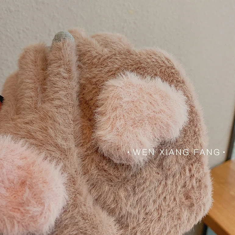 Gants de cyclisme en peluche pour femmes, chauds, épais, mignons, hiver