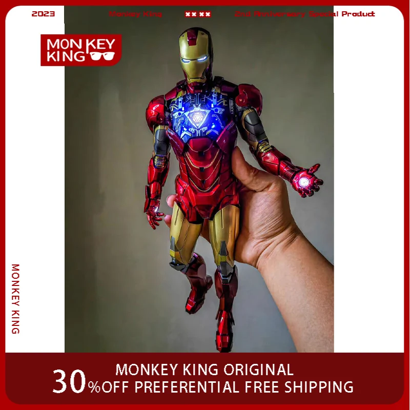 

1/6 PT Marvel Comics Figure Iron Man Can Glow Mk6 Metal Anime Collection Model Desktop Ornaments Holiday Gifts Children Toys