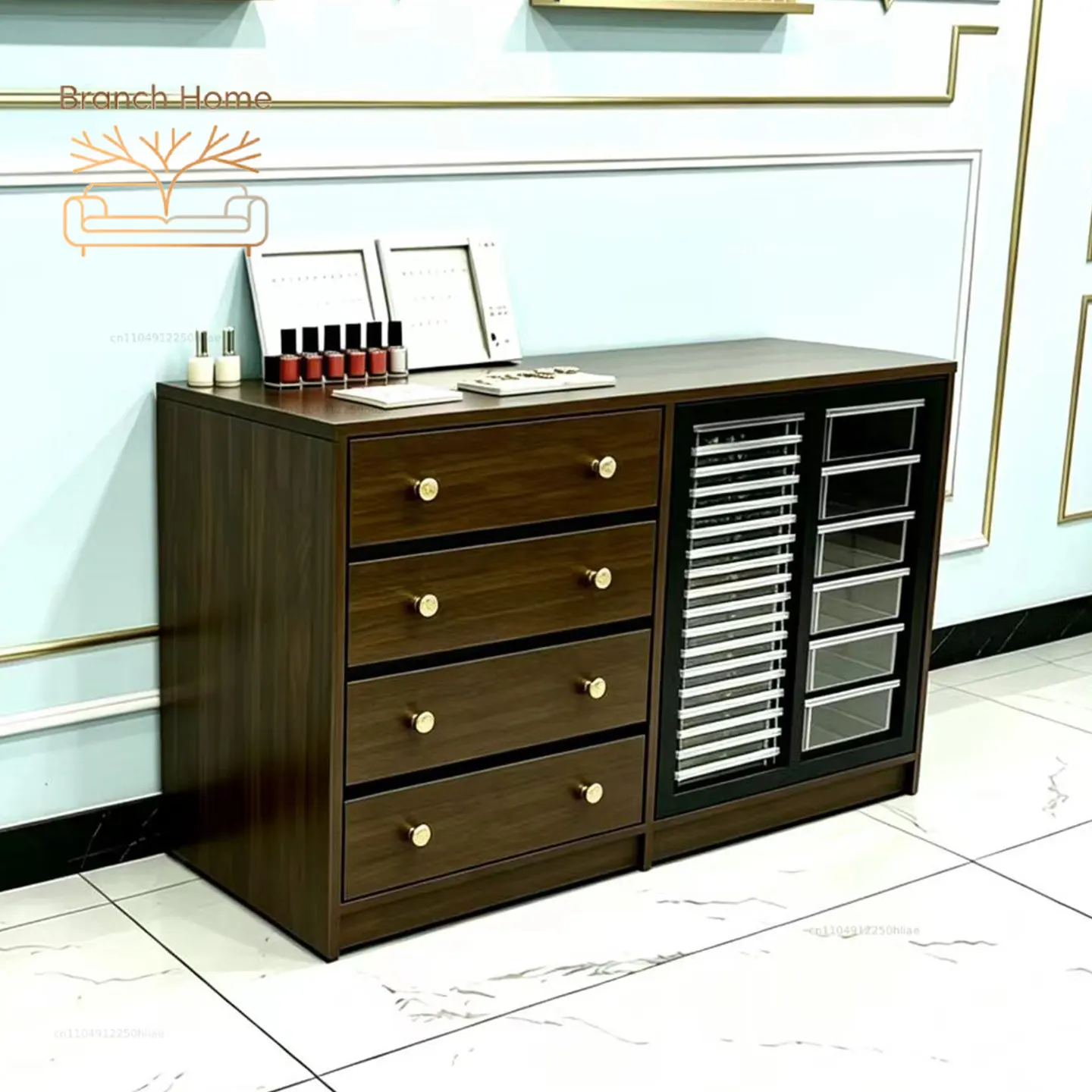 Solid wood paint manicure cabinet display cabinet multi-drawer locker manicure beauty shop nail polish swatch storage cabinet