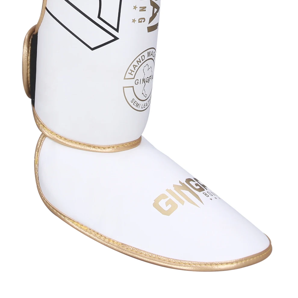 Gingpai 1 Pair HQ PU Leather Boxing Shin Guards Ankle Protector MMA Muay Thai Training Leg Warmers Light Kicking Shin Pads
