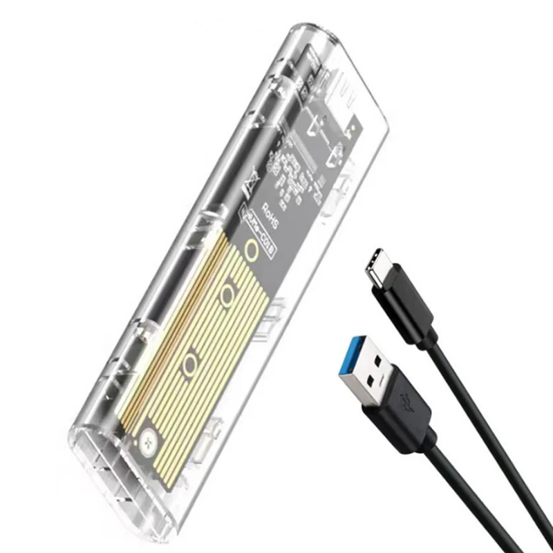 Custodia SSD M2 da 2 pezzi Custodia SSD M.2 NVME Custodia per disco rigido trasparente USB 3.1 Type-C SSD portatile 5 Gbps per PC