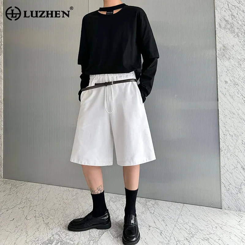 

LUZHEN стильные пять летних брюк модные однотонные корейские высококачественные мужские спортивные хлопковые прямые шорты с поясом JY2539