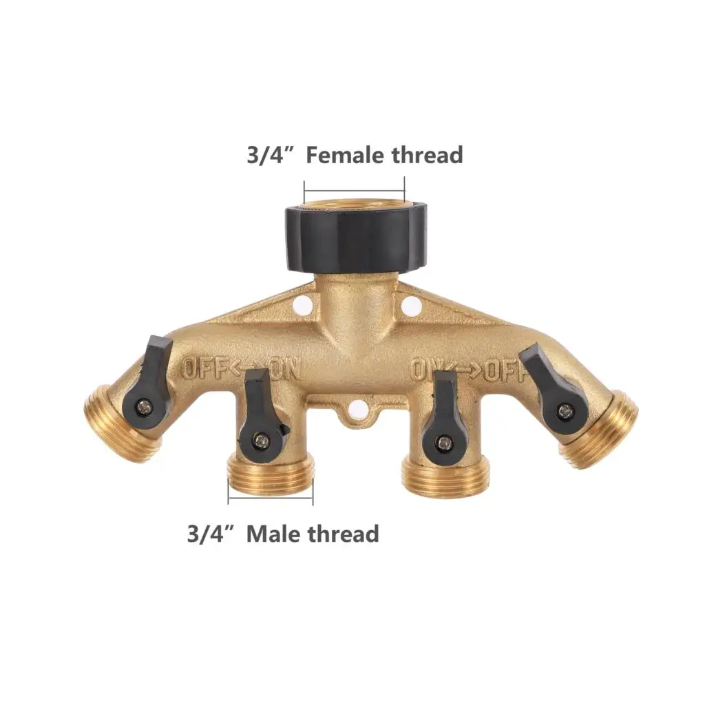 3/4 Inch Brass 4 Way Hose Pipe Splitter Nozzle Tap Connectors Farm Garden Irrigation Brass