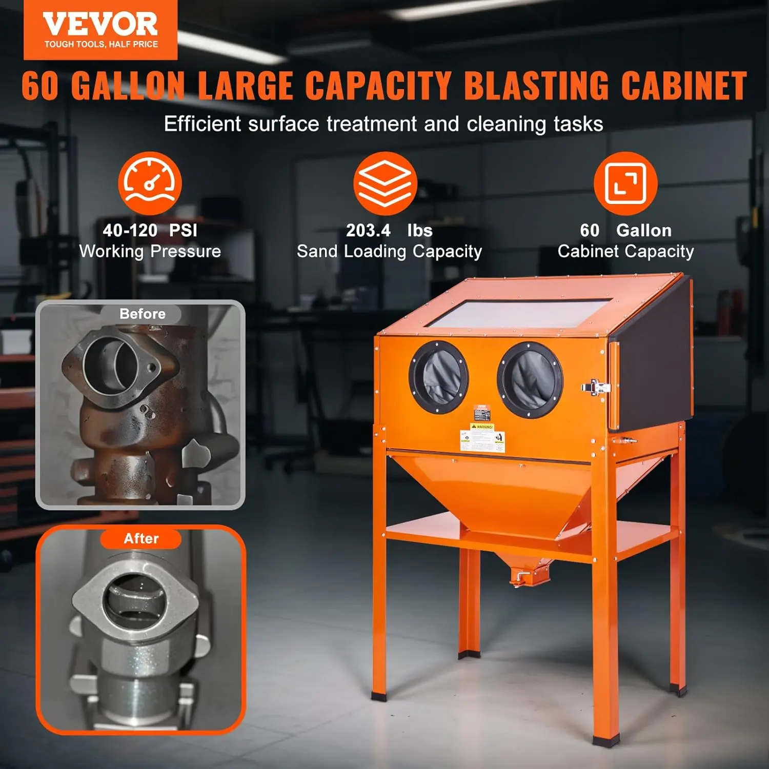 Blasting Cabinet with Stand,  Gallon Sandblasting Cabinet, 40-120PSI Sand Heavy Duty Steel Sand Blaster with Blasting view 3