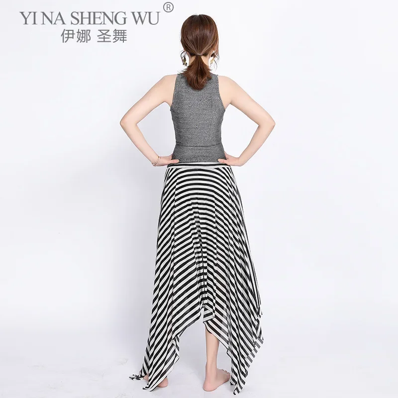 Costumi di danza del ventre da donna Lady Mesh Abito lungo sexy senza maniche Danza del ventre Moda Pratica Abbigliamento Top + Gonna Abito da ballo