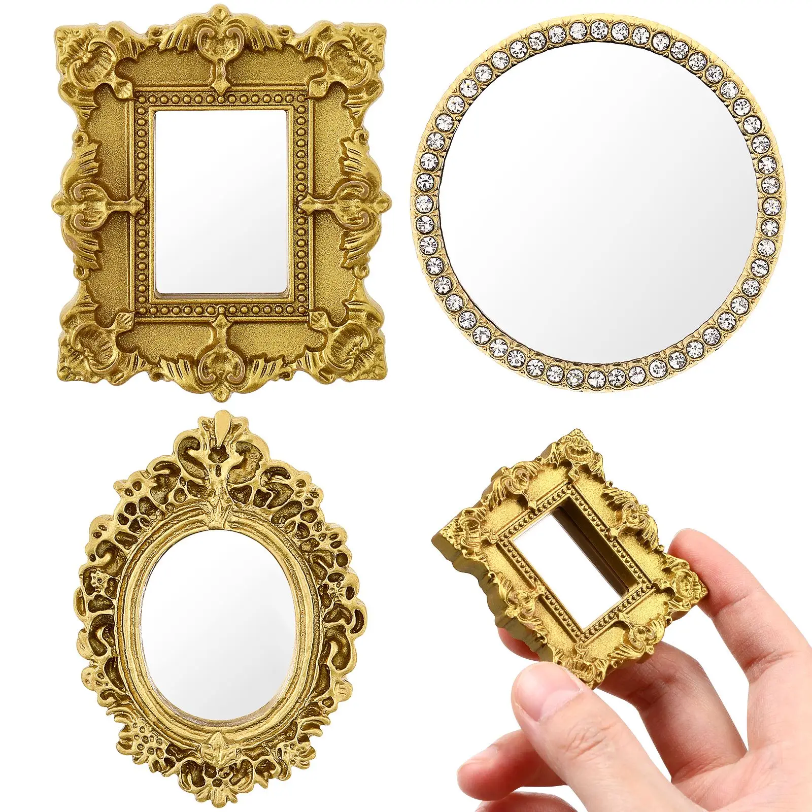 

3pcs Dollhouse Mini Classical Mirror Vintage Carved Mirror Micro Living Furniture Scene Models House Mirror Decor Accessory