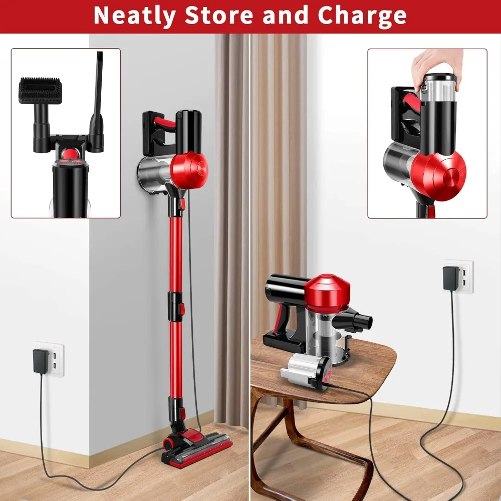 Cordless Vacuum Cleaner Rechargeable with 2200mAh Detachable Battery, 18000Pa Cyclone Vacuum with HEPA Filter