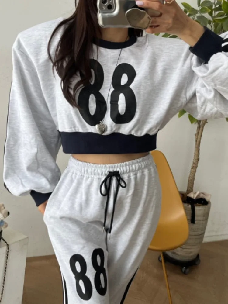 

Casual Sweatirt Sports Set Women's Autumn Digital Print ort Top High Waist Wide Leg Pants Two Piece Set Faionable Stree...