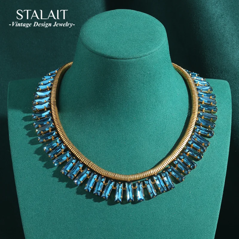 

Vintage New Blue Zircon Choker Necklaces For Woman Antique Gold Color Luxury Designer Jewelry Evening Party Accessories 2025