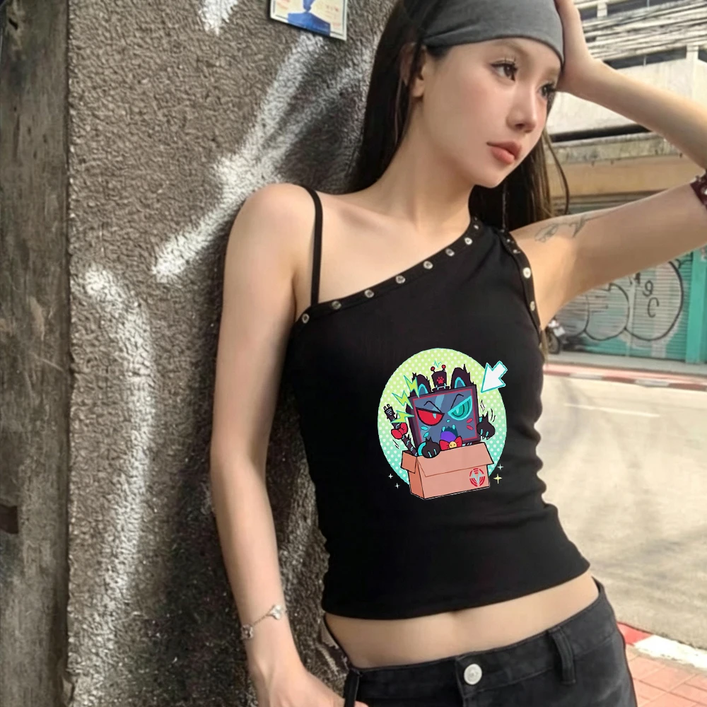 Hazbin Hotel cropped top female meme japan goth grunge summer top tees funny streetwear summer y2k vintage