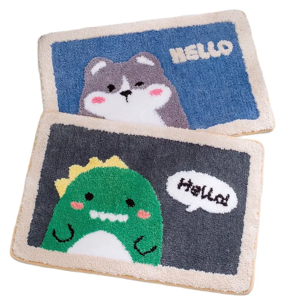 Cute Flocking Nordic Cartoon Entrance Doormat Flocking Cute Dog Dinosaur Rugs Absorbent Foot Door Mats Kitchen Bathroom Carpet