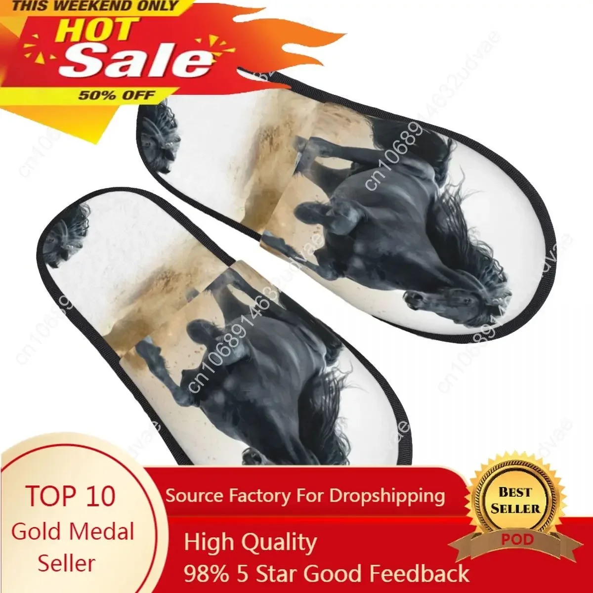 

Black Friesian Horse Running In Desert Slipper For Women Men Fluffy Winter Warm Slippers Indoor Slippers