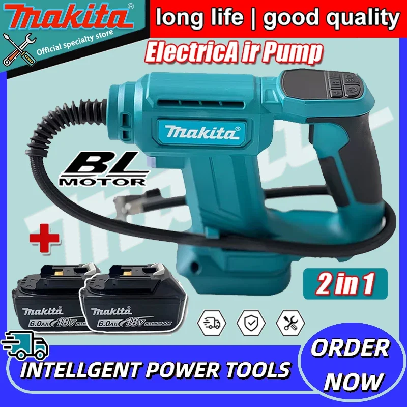 

Makita Electric Air Pump Rechargeable Automatic Car 2 in 1 Cordless Tire Inflator Portable Home Power Tools For 18V Battery