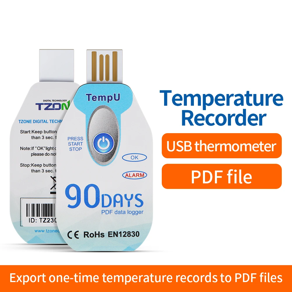 Temperature Humidity Logger Disposable PDF Report 60/90 Days Hygrograph Data Record Cold Chain Transport of Food and Medicine