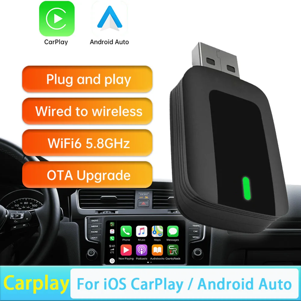 

2025 НОВЫЙ 2 в 1 беспроводной Carplay AI Box Android Auto Plug and Play Подходит для преобразования оригинального автомобильного проводного Carplay к беспроводному устройству