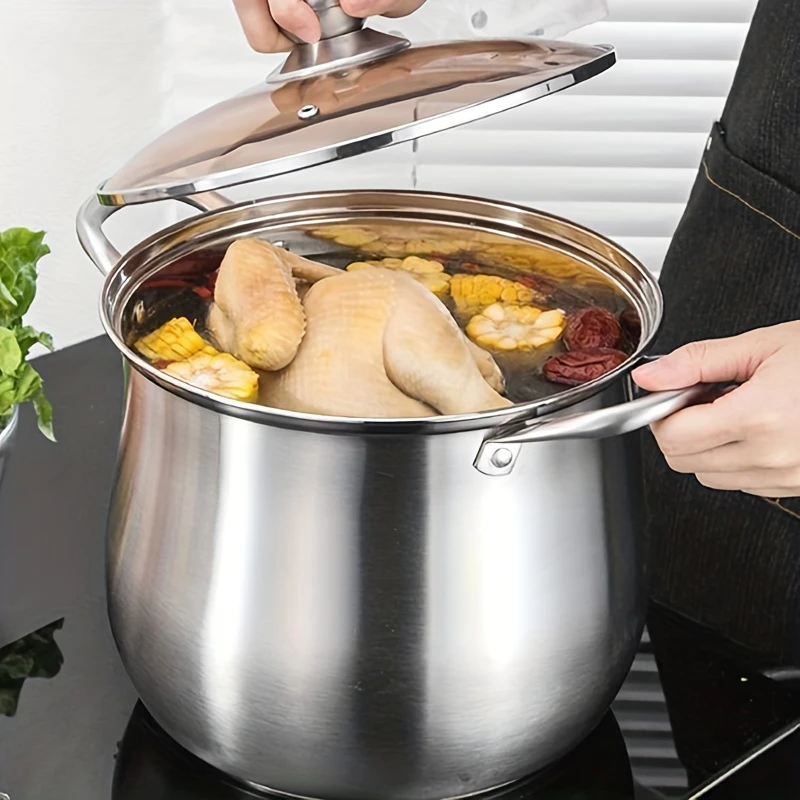 

1Pc Stainless Steel Soup Pot Large Capacity Household Noodle Cooking Pot Stew Chicken Soup Induction Cooker Gas Stove Universal