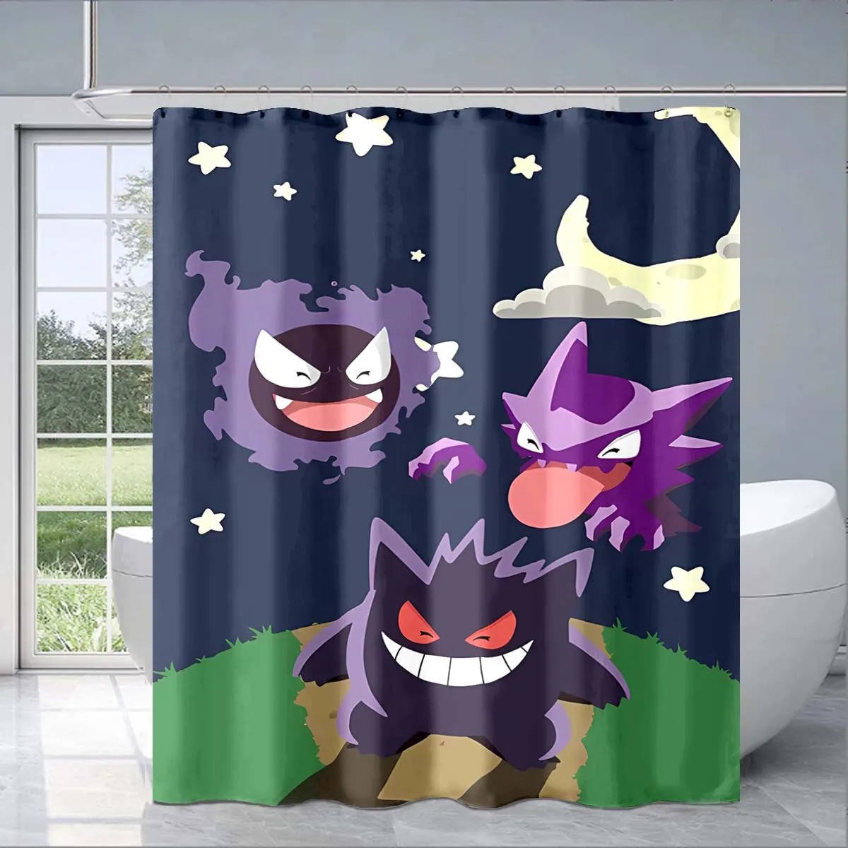 Pokemon Gengar Shower Curtain Cute 3D Printing Waterproof Bathroom Decoration Curtain Exquisite Family Gifts