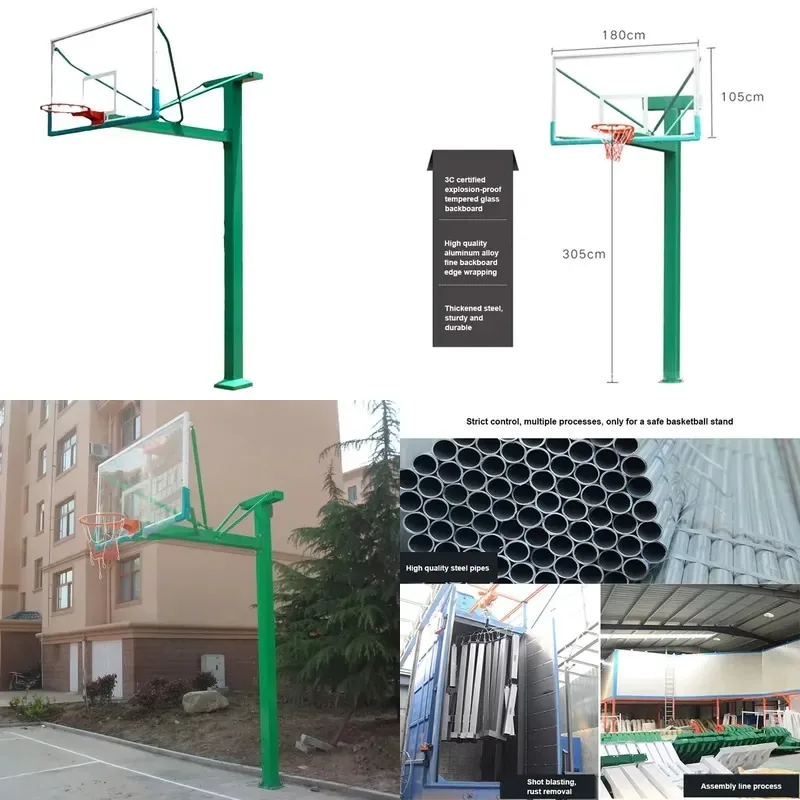 72 Inch Tempered Glass Basketball Backboard Steel Square Tube Outdoor Hoop