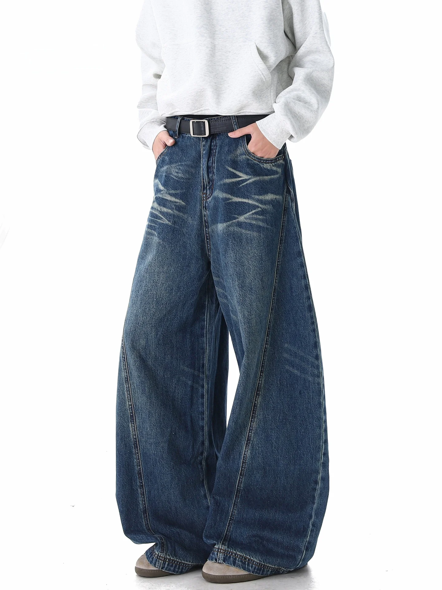 

Retro American Bow Knife Jeans Men's Autumn Winter Trendy High Street Waed Dra Straight Leg Wide Leg Long Pants