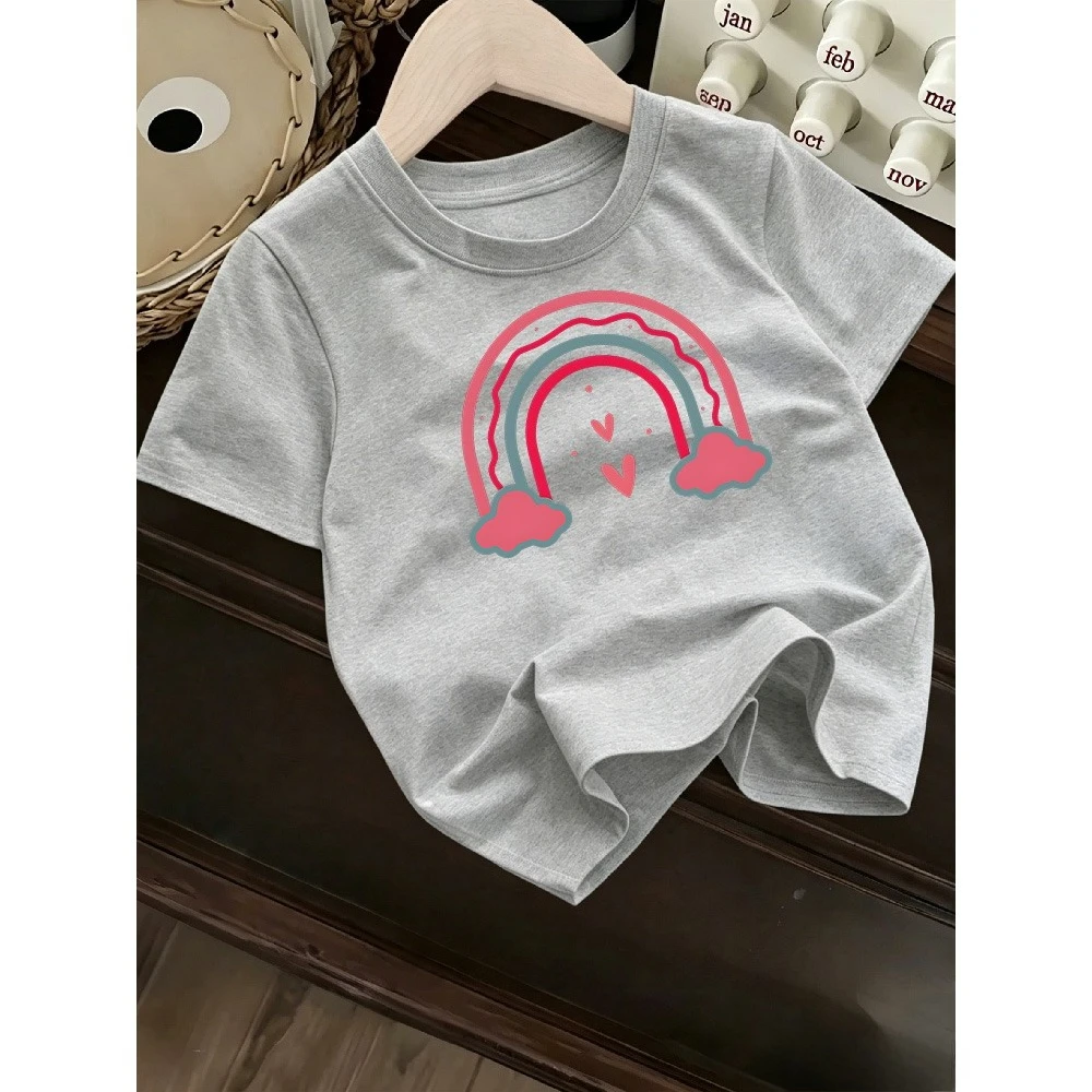 

Children's T-shirt Summer Soft Skin Friendly Loose Comfortable Casual Simple and Versatile Rainbow Print Short Sleeved Top