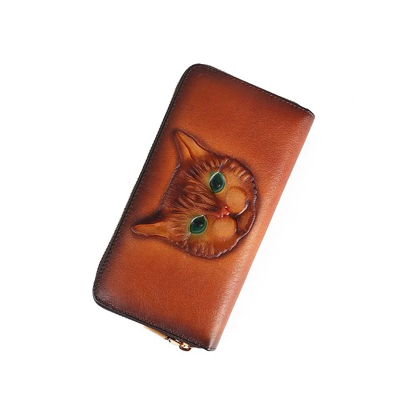 

Nesitu, высокое качество, винтажный модный кошачий узор, кофейный, серый, коричневый, женский кошелек-клатч из натуральной кожи, женский кошелек для телефона M9737