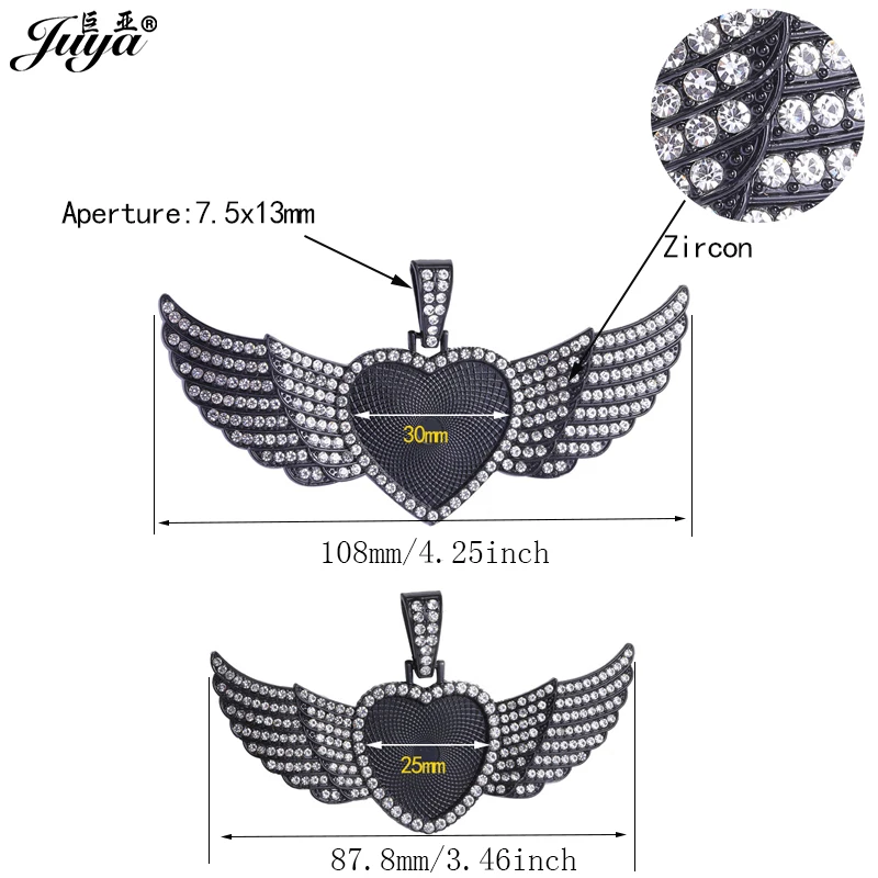 Angel Wings Blank Pendant Base Inner 25/30mm Heart Cabochon Bezels Tray Charms Supplies For DIY Jewelry Findings Accessories