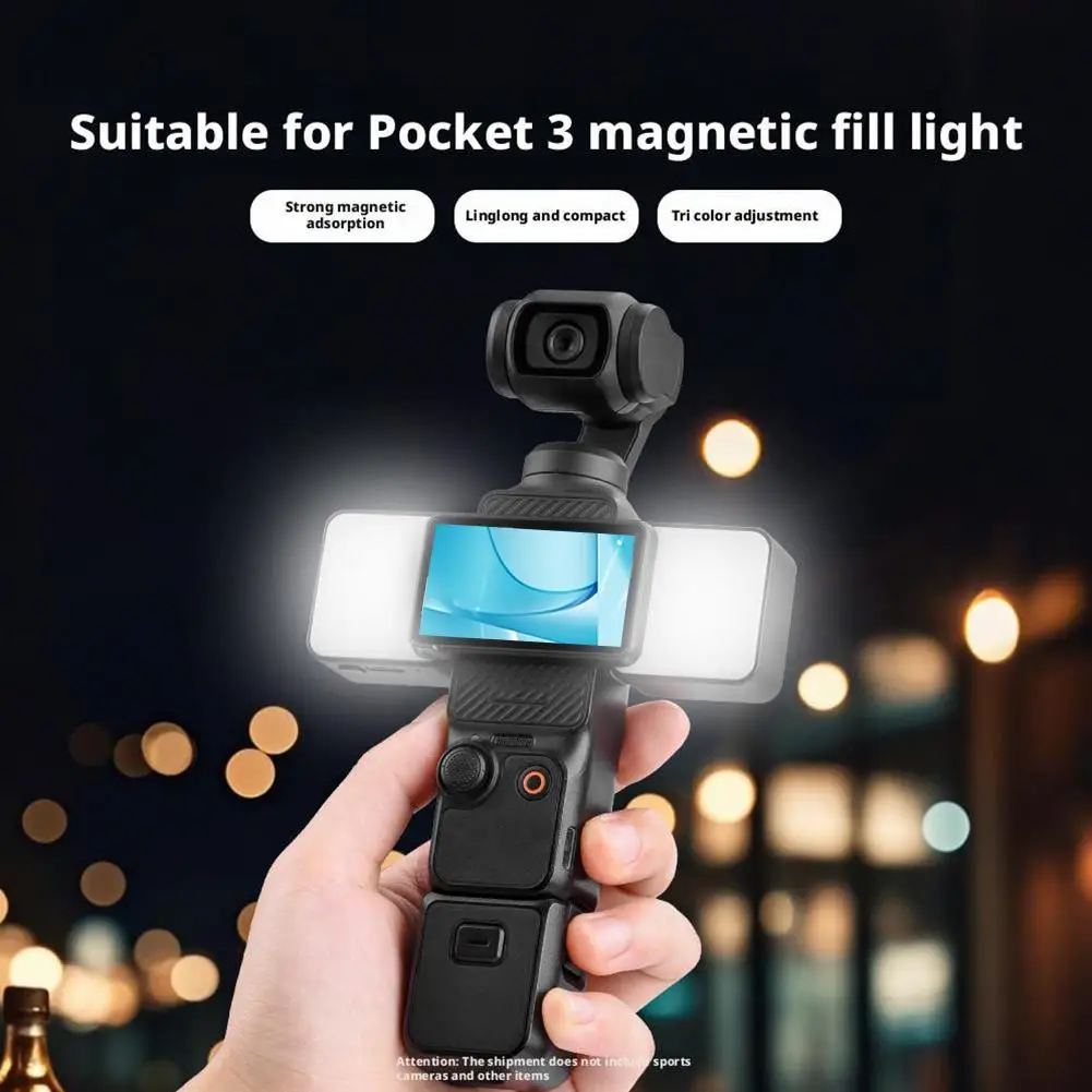 Flymile Camera Fill Light For DJI Pocket 3 Portable Magnetic LED Video Light With Cold Shoe+1/4 Screw Hole,Expandable Adapter