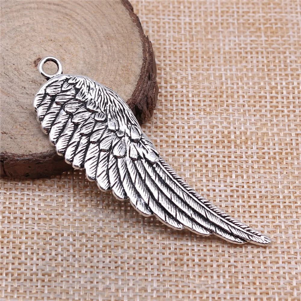 WYSIWYG 2pcs 66x20mm Antique Silver Color Wing Pendants Charm Big Angel Wing Pendants Charm For Jewelry Making