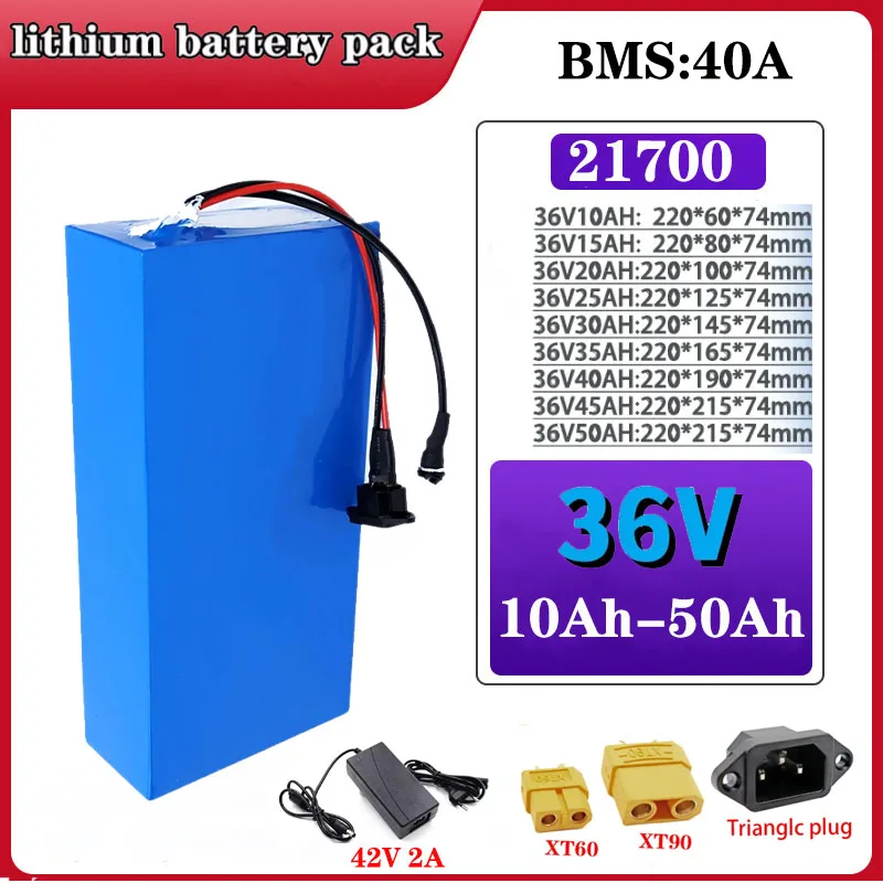 Batterie Au Lithium 21700 36V 10Ah 15Ah 20Ah 25Ah 30Ah 35Ah 40Ah 45Ah 50Ah Batterie 1500W Moto + Cadeau Gratuit Avec Chargeur