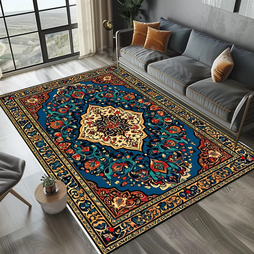 Persian Traditional Carpet Mat Rug Geometric Floral Luxury Ornate Blue Red Black Home Decoration Living Room Bedroom Floor Mat