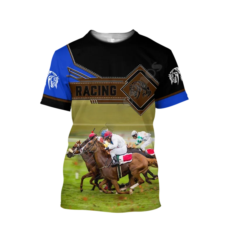 Horse Racing Pattern 3d Printing T-shirt For Men Summer Street Horse Harajuku Clothing Women Short-sleeved Shirt Streetwear