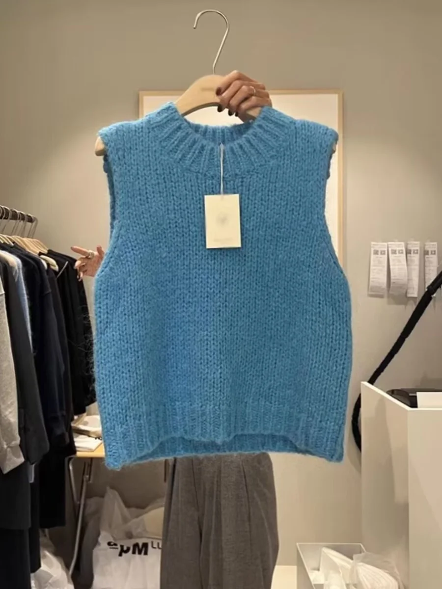 

Blue Knitted Sweater Vest Women's Exclusive Sample Outfit Commute Style Korean Version Regular Length Online Exclusive