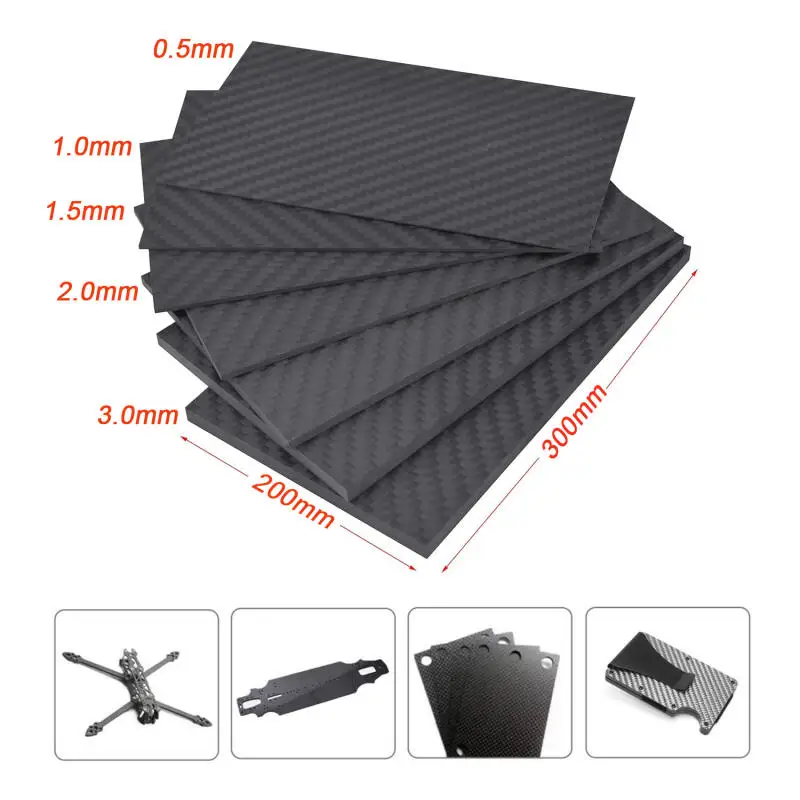 

1pcs 200x300mm Full 3K Carbon Fiber Plate Sheet High Strength Carbon Board Panel Thickness0.5mm 1.0mm 1.5mm 2mm 3mm