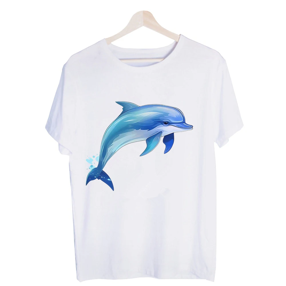 Men's Dolphin Graphic Tee, Short Sleeve Crew Neck T-Shirt for Casual Summer Outfits and Beach Wear
