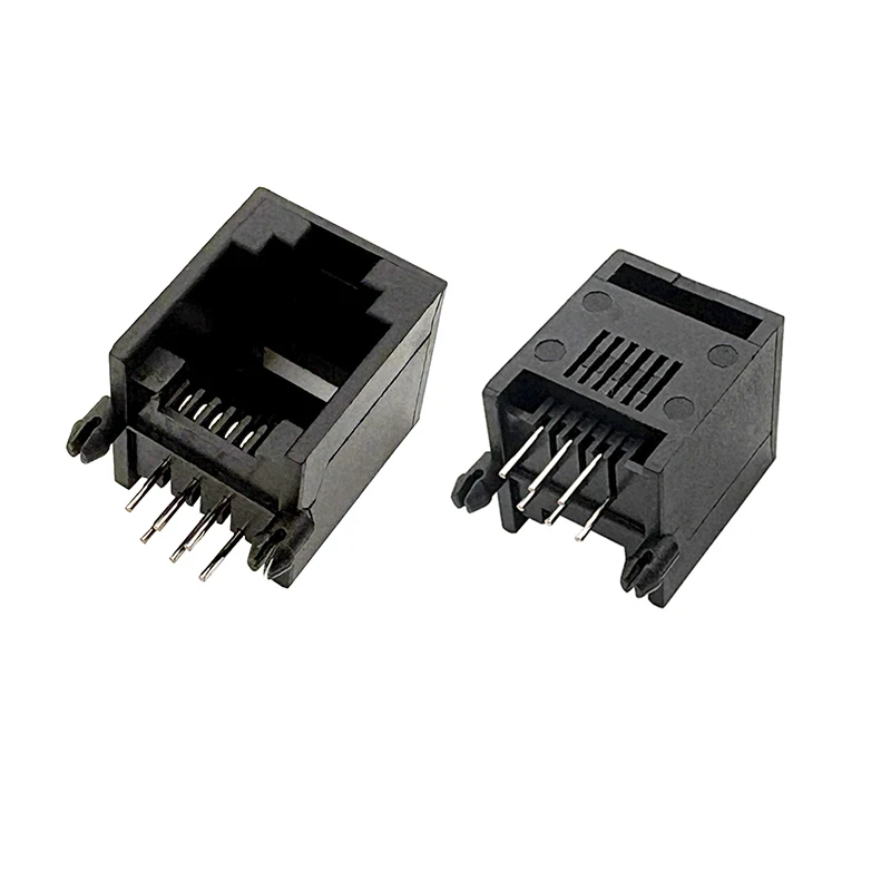 50PCS 5521 RJ11 crystal plug socket for RJ25 telephone jack with 6P6C core unit, single cell, no ears, black plastic connector