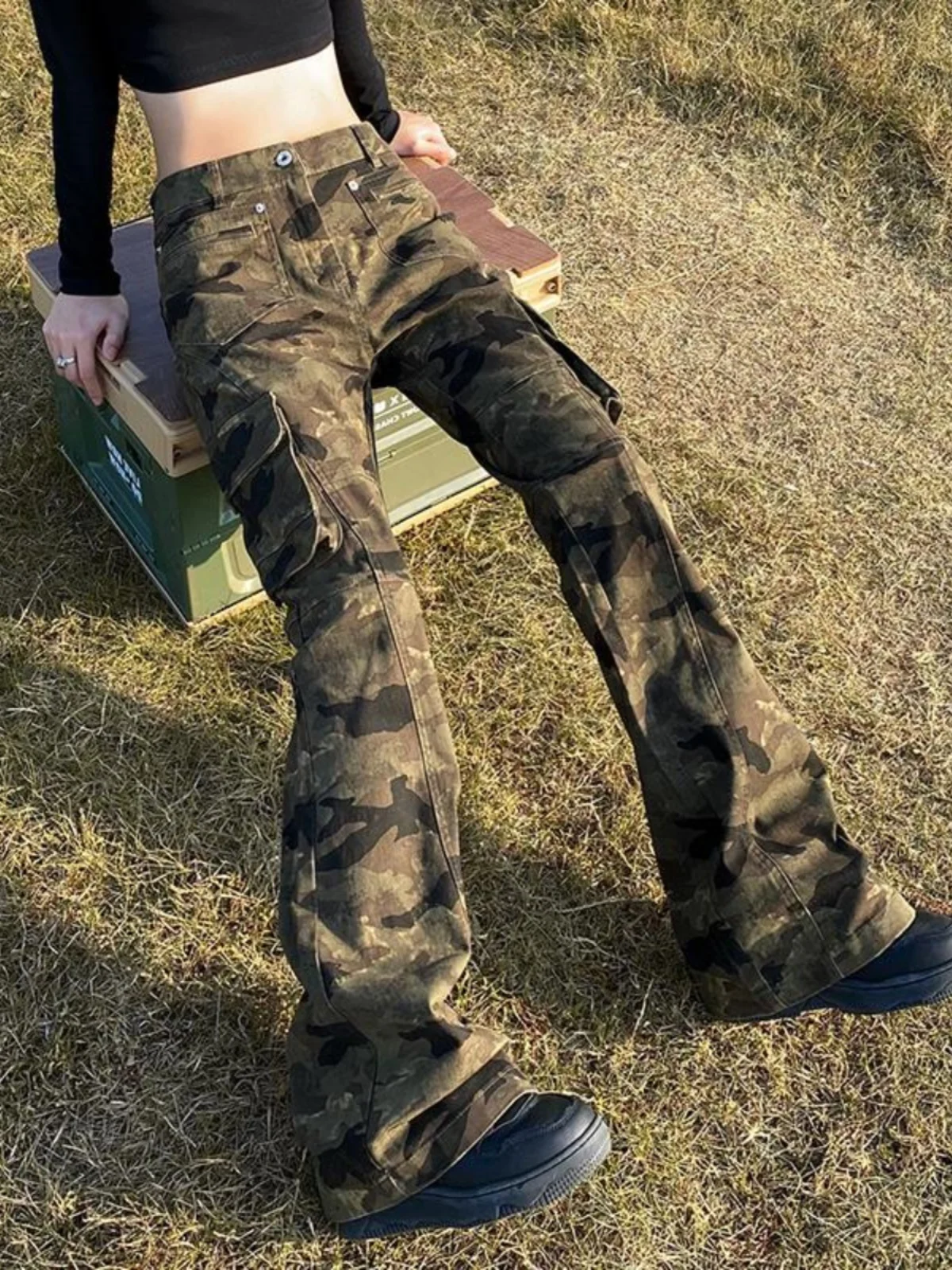 

Винтажные камуфляжные мужские брюки свободного покроя в американском стиле, уличные трендовые повседневные прямые длинные брюки