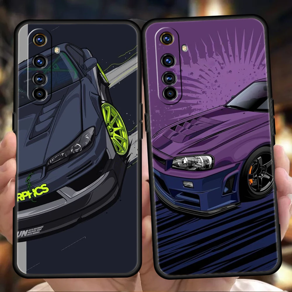 JDM Sports Cars Male Men Phone Case for Realme 8 9 10 8i 9i 6 7 GT2 C21 C25 C11 GT Neo 3T Pro Plus 5G Shockproof Silicone Shell