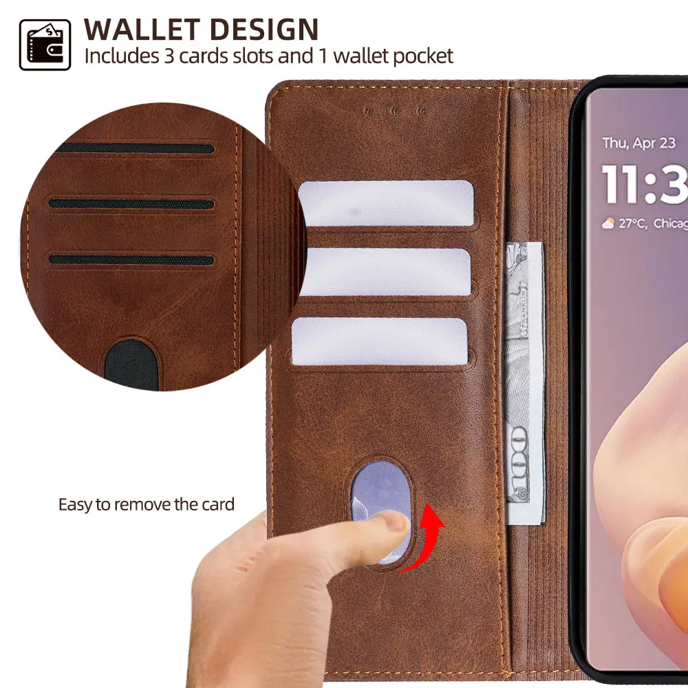 Wallet With Card Slots Holder Magnetic Flip Leather Book Case for Motorola E14 G64 G64Y G85 G54 Moto G Power G Play G 5G 2024