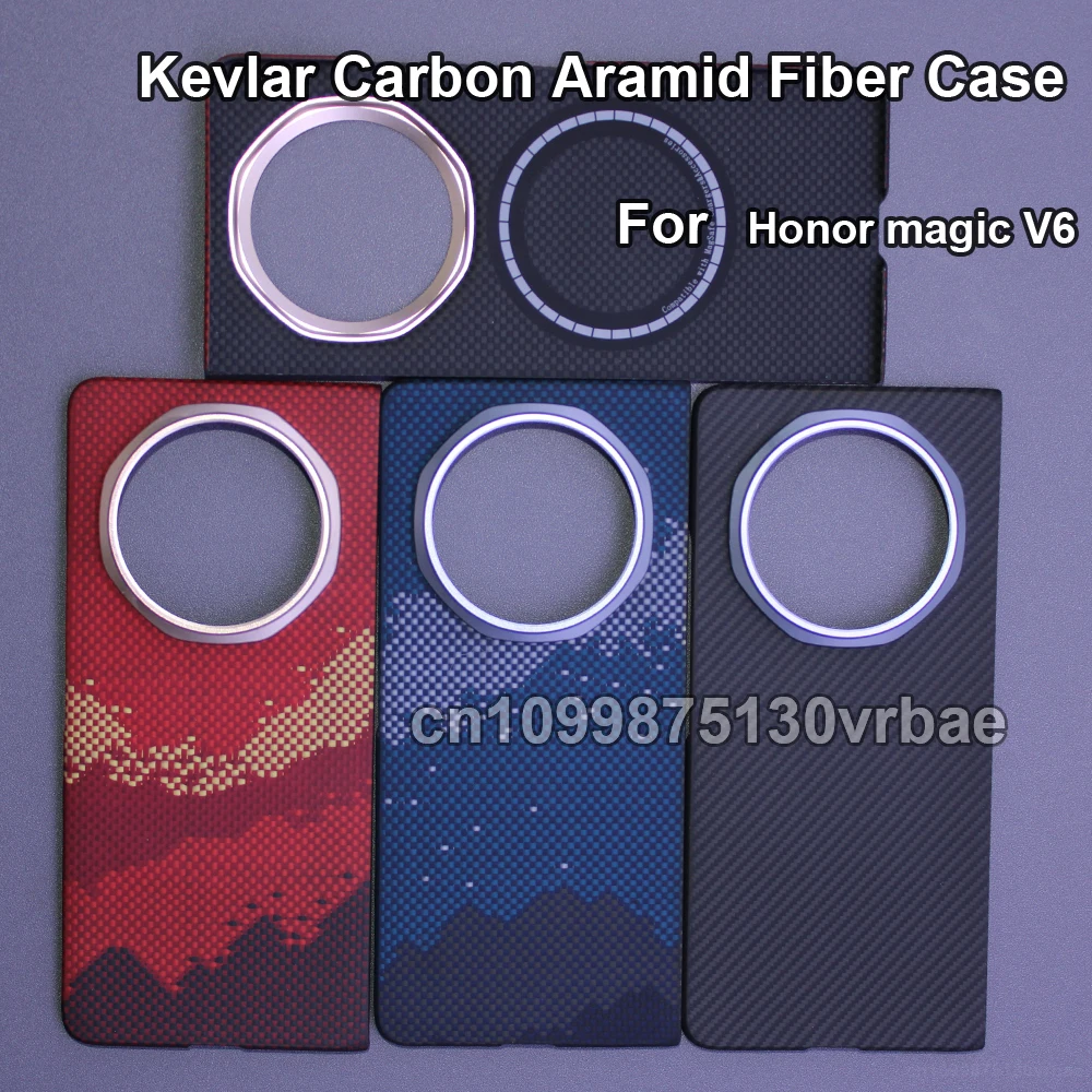 

600D Real-thin Carbon Fiber Phone Case for honor magic v6 case Aramid Fiber fabric thinhard Magnetic balck Slim light red Case