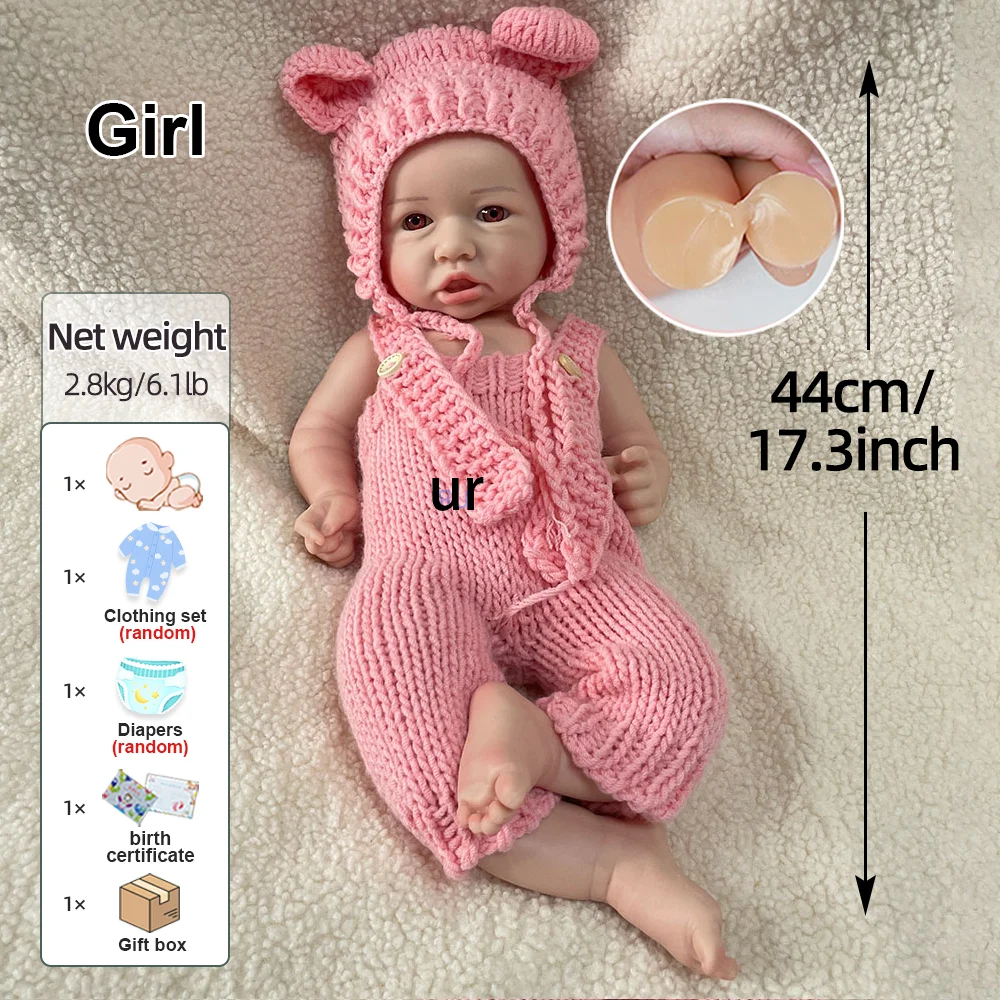 17 인치 다시 태어난 아기 인형 Saskia 실물 같은 3D 수제 페인트 피부 신생아 인형 아이 선물 Muñeca For Kids Age 3+ Holiday Gifts