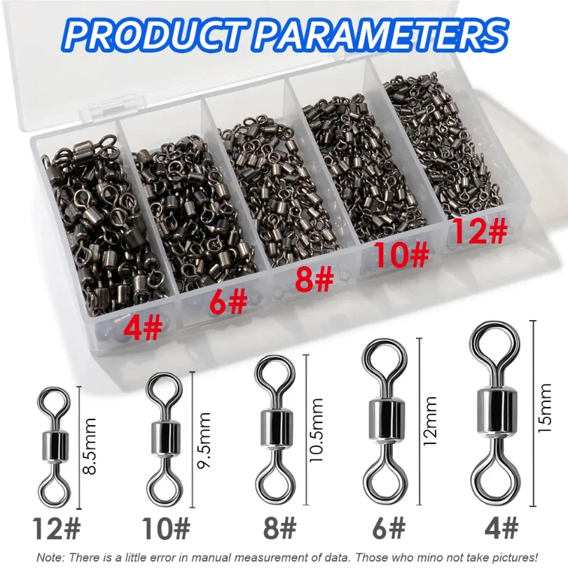 

100Pcs Stainless Steel Bearing Rolling Connector Rotate Barrel Swivel Tackle Box Lure Line Tool Set Fishing Accessories