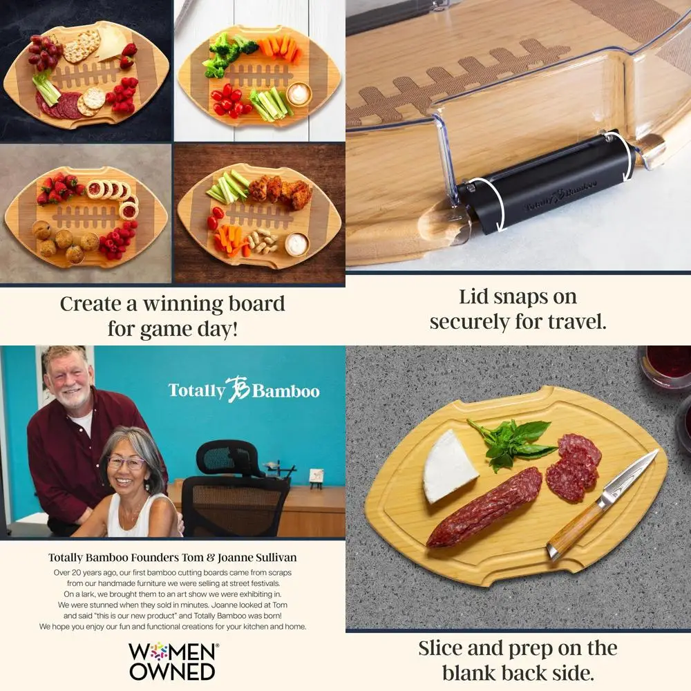 

Reversible Football-Themed Charcuterie Board with Lid, 16.8 x 10.6 - Serving Tray & Storage