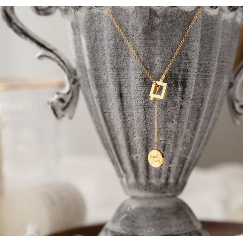 Titanium With 18K Gold Geo Good Luck Neckalce  Japan Korean Style Party Designer T Show Runway Gown Jewelry Rare INS