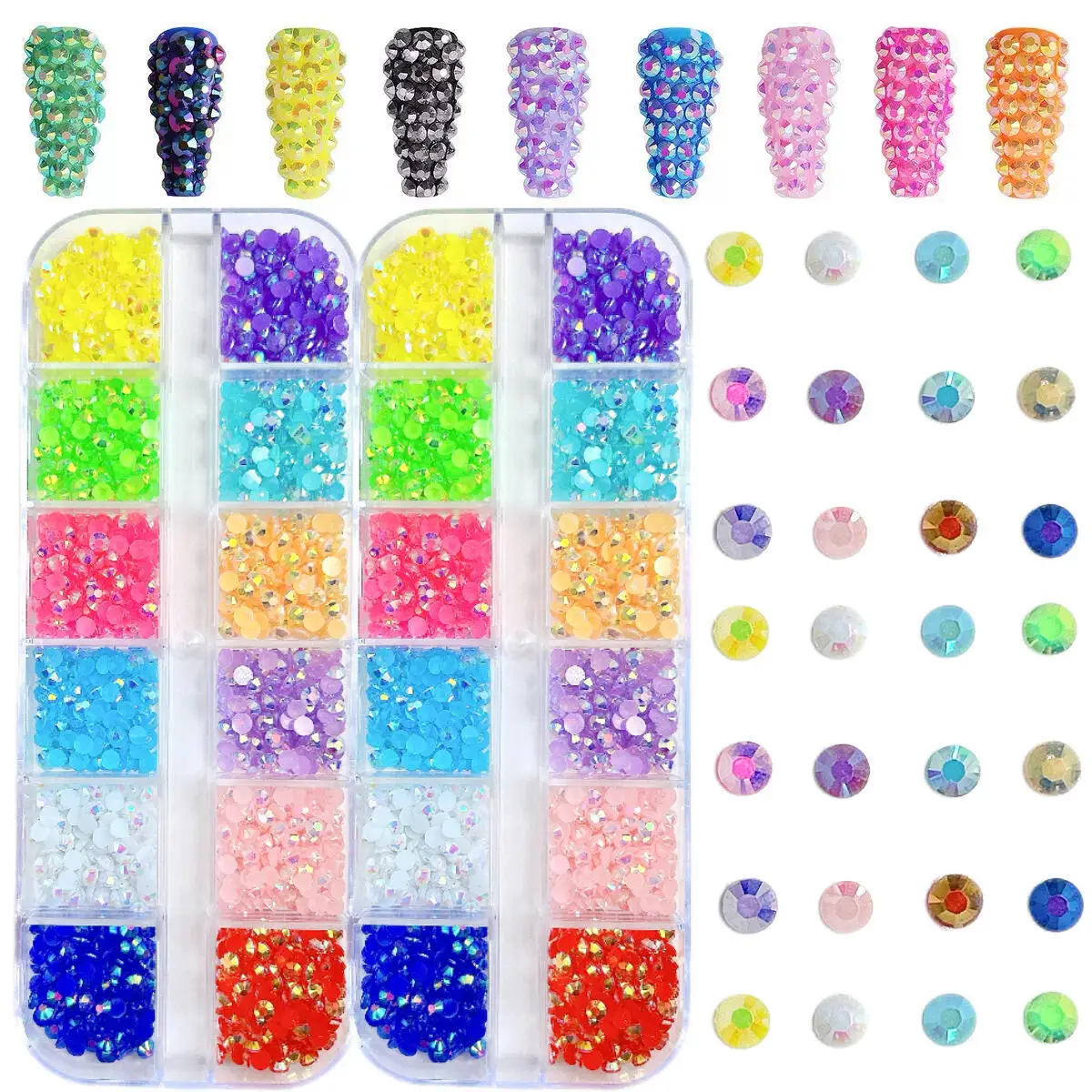 

1Box Multiple Colos Mini Rhinestones Five-petal Flowers Nail Charms Creative Shell Feather Cross Nail Art Decorations DIY Nails