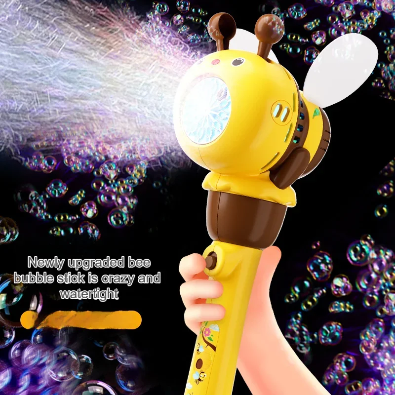 Hot selling children Electric Bee handheld Bubble Machine Toy Fully Automatic Light Blowing Bubble Gun Stick Kids summer Toys